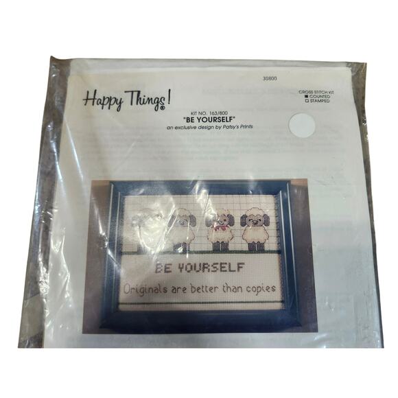 Happy Things "Be Yourself" Sheep Cross Stitch Kit 163/800 Patsy Moore 5x7 USA - Picture 2 of 4